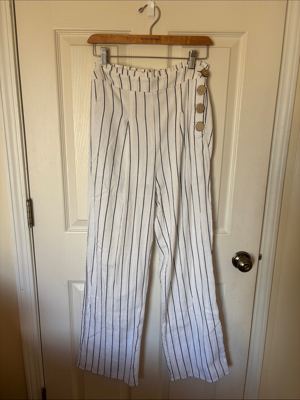 HAUTE MONDE Linen Blend Striped Wide Leg Pants Size S | High Rise
